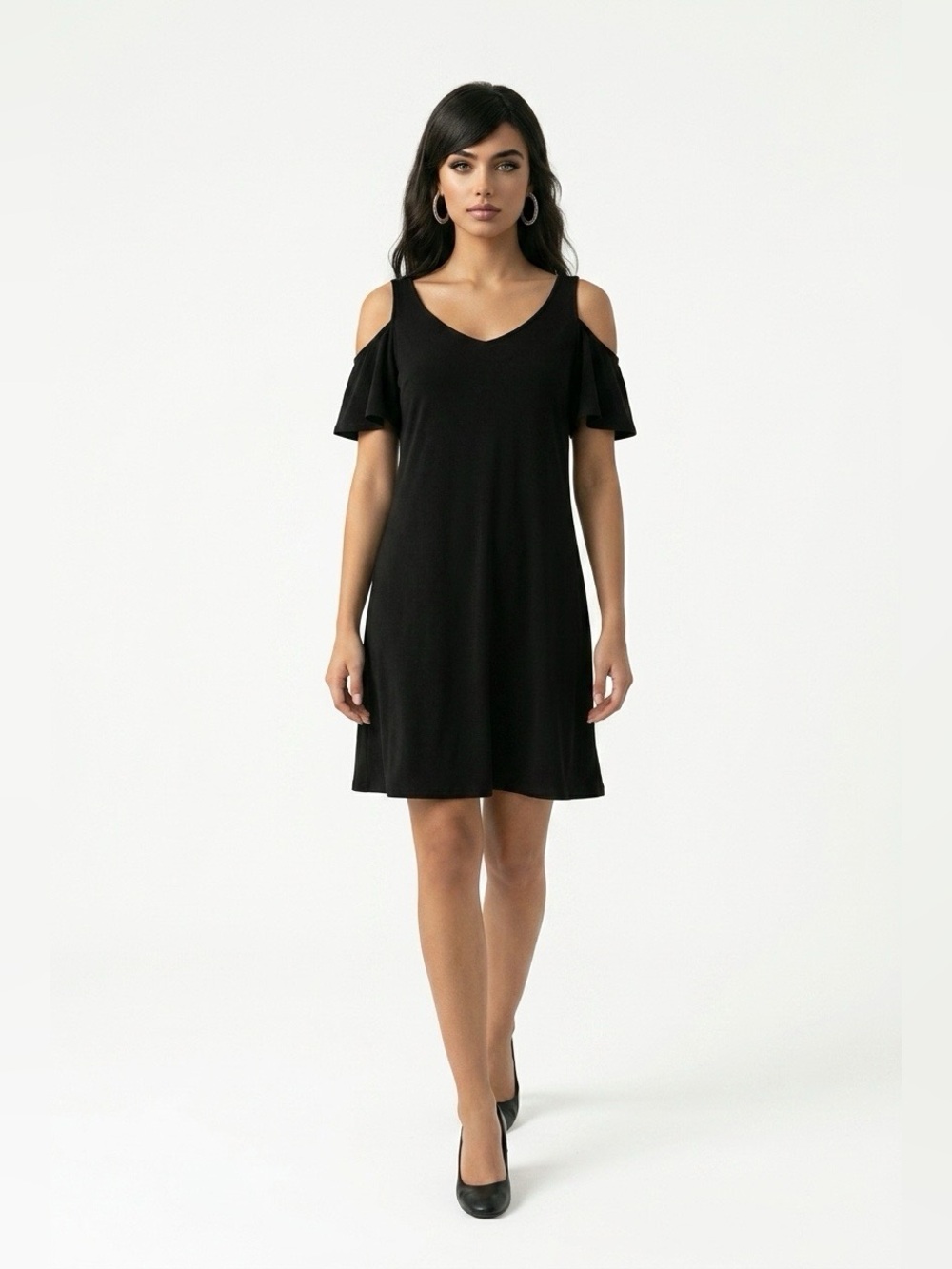 MSK Black Women's Cold Shoulder Dress with V-Neck